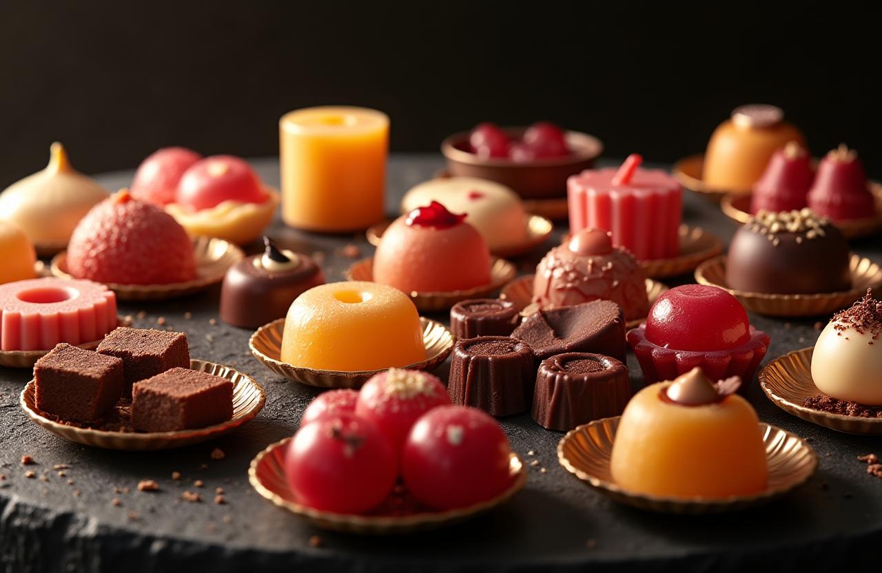 다양한 수제 사탕과 초콜릿 (A spread of various artisanal candies and chocolates)